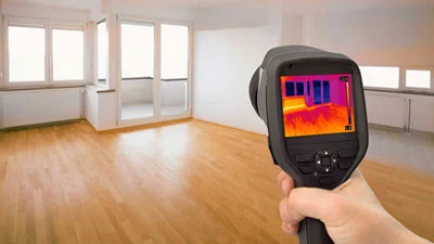 Thermal imaging for non-intrusive leak detection.