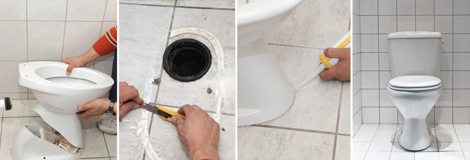 Curtis Plumbing replacing a broken toilet in a Riverview, FL home.